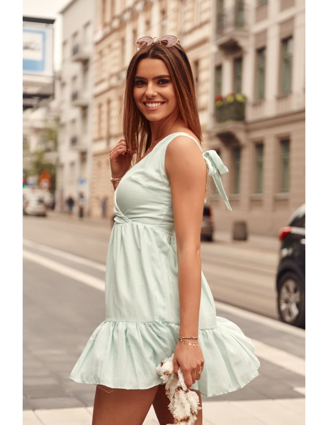 Lovely dress with an envelope neckline, mint PR3196 - Online store - Boutique